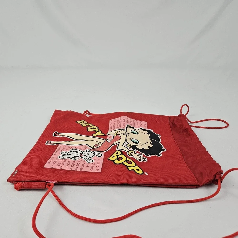 Vintage Betty Boop Backpack Drawstring Bag Sack Pudgy Red w/ Graphic EUC